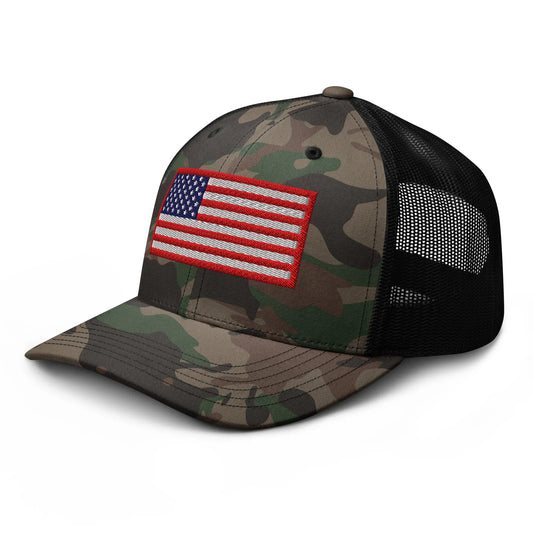Hats Custom Snapback Hats: Patriotic Camo Trucker Hat with USA Flag Infidel Collective