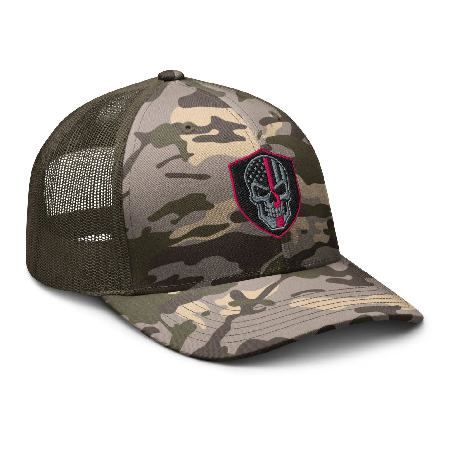 Hats Snapback Custom Trucker Hats Back the Pink Line Skull Camo Patriotic Cap Infidel Collective
