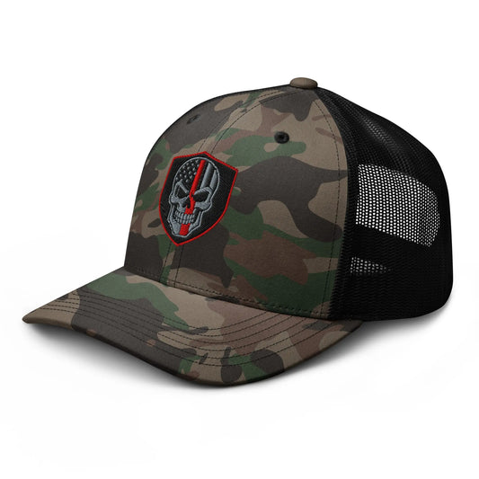 Hats Snapback Custom Trucker Hats Back the Red Line Skull Camo Patriotic Cap Infidel Collective