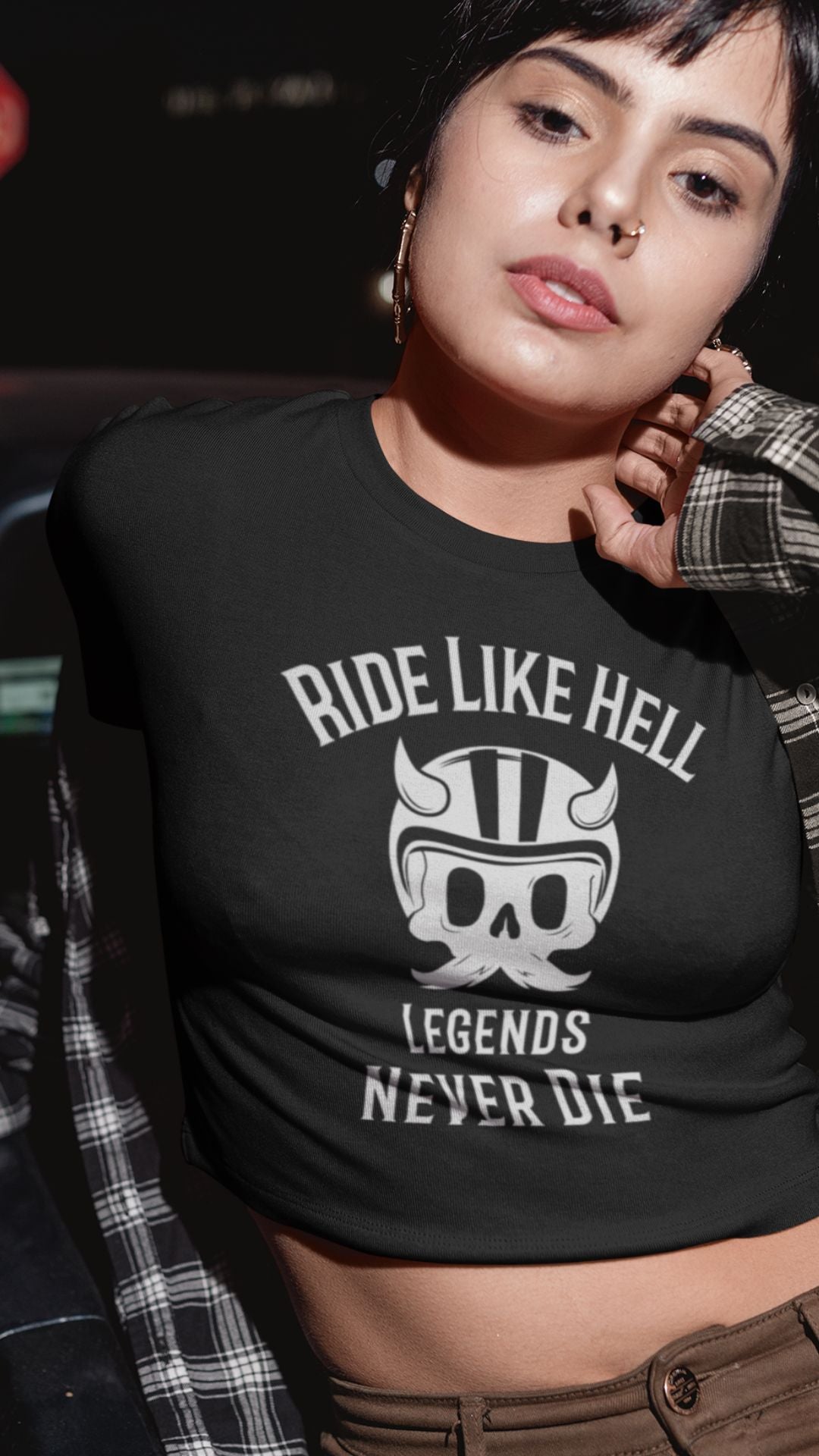 Crop Top Crop Top NSFW – Ride Like Hell Biker Chick Skull Shirt for Women Infidel Collective