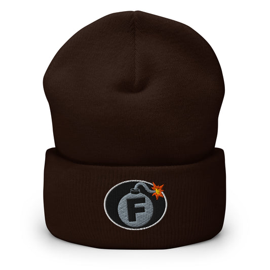 NSFW F-Bomb design is embroidered into this Cuffed Beanie by Infidel Collective - available in 12 colors, shown here in brown.