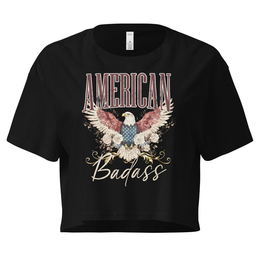 Crop Top Patriotic Crop Top – American Badass Black Fourth of July Shirt Women Infidel Collective
