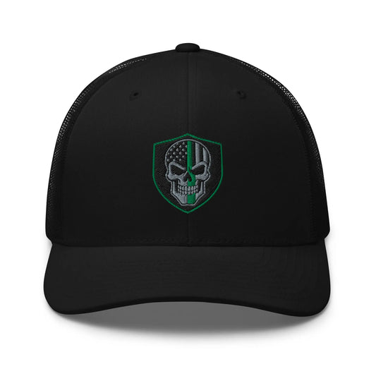 Hats Black Snapback Custom Trucker Hats Green Line Skull Patriotic Cap for Men & Women Infidel Collective