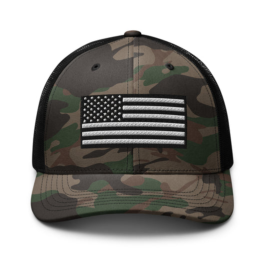 Monochrome US Flag Camo Patriotic Hat - Custom Snapback Trucker Caps Infidel Collective