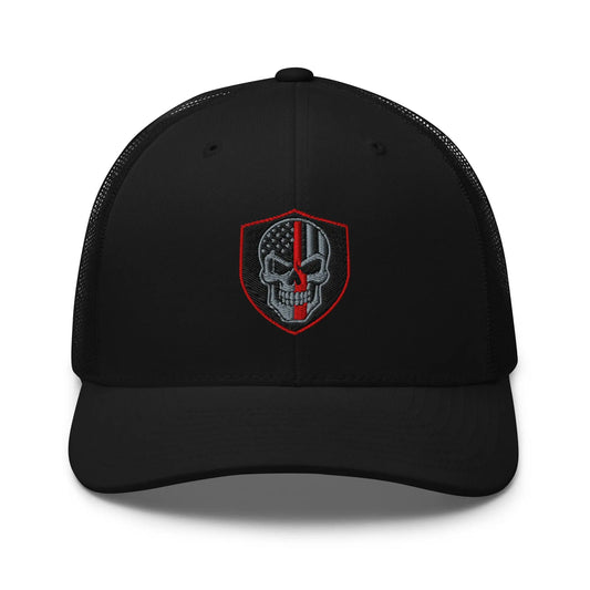 Hats Black Snapback Custom Trucker Hats Red Line Skull Patriotic Cap for Men & Women Infidel Collective