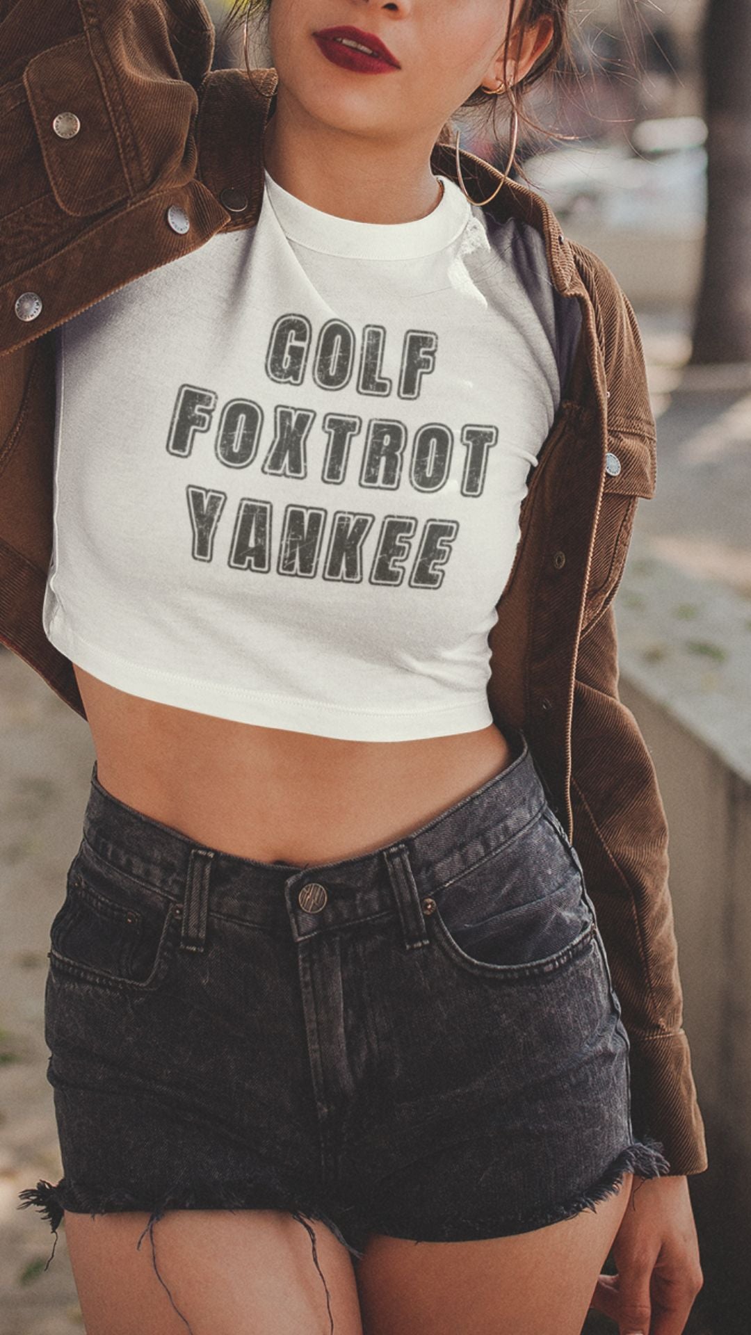 Crop Top Crop Top NSFW – Golf Foxtrot Yankee Military Slang White Shirt Infidel Collective