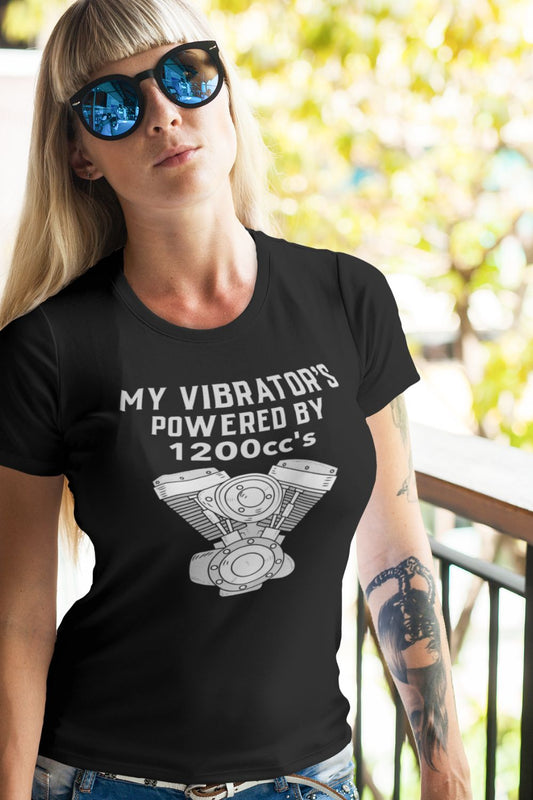 T-Shirt  Biker Chick Style Female Riders Love – 1200cc's of NSFW Power Black T-Shirt Infidel Collective