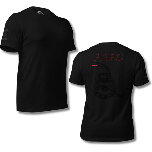 Patriotic 2A FAFO Stealth Gadsden Snake Back Print Black T-Shirt  Infidel Collective