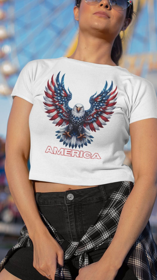 Crop Top  Patriotic Crop Tops – America Eagle Wings Fourth of July Shirt Women Infidel Collective