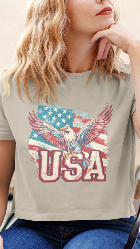 Crop Top  Patriotic Crop Tops – USA Eagle Flag Fourth of July Shirt Women Infidel Collective