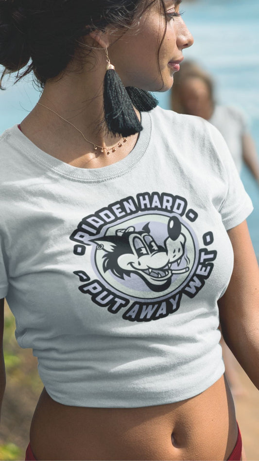 Crop Top Crop Top NSFW – Ridden Hard Put Away Wet Graphic White Shirt Infidel Collective