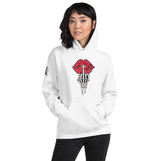 White Silence Sass NSFW Lips Middle Finger Hoodie Infidel Collective