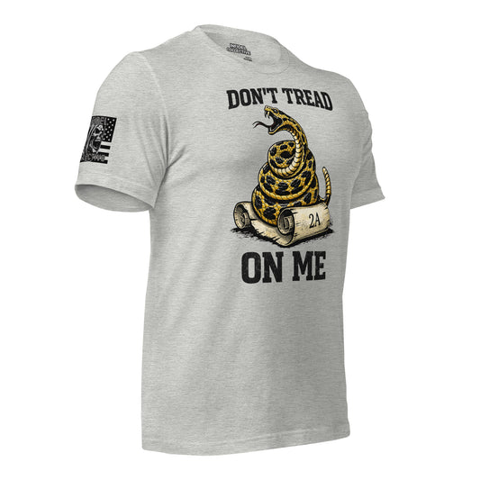 Gray t-shirt with a snake graphic and text on a white background