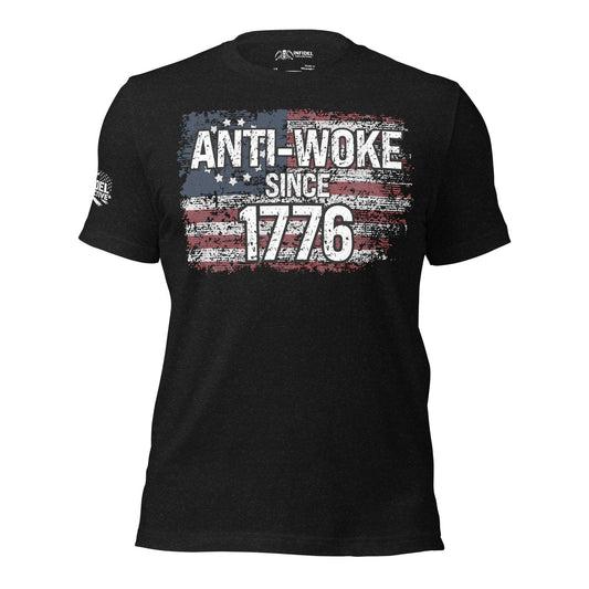 Anti-Woke Since 1776 Patriotic Black Heather T-Shirt Infidel Collective