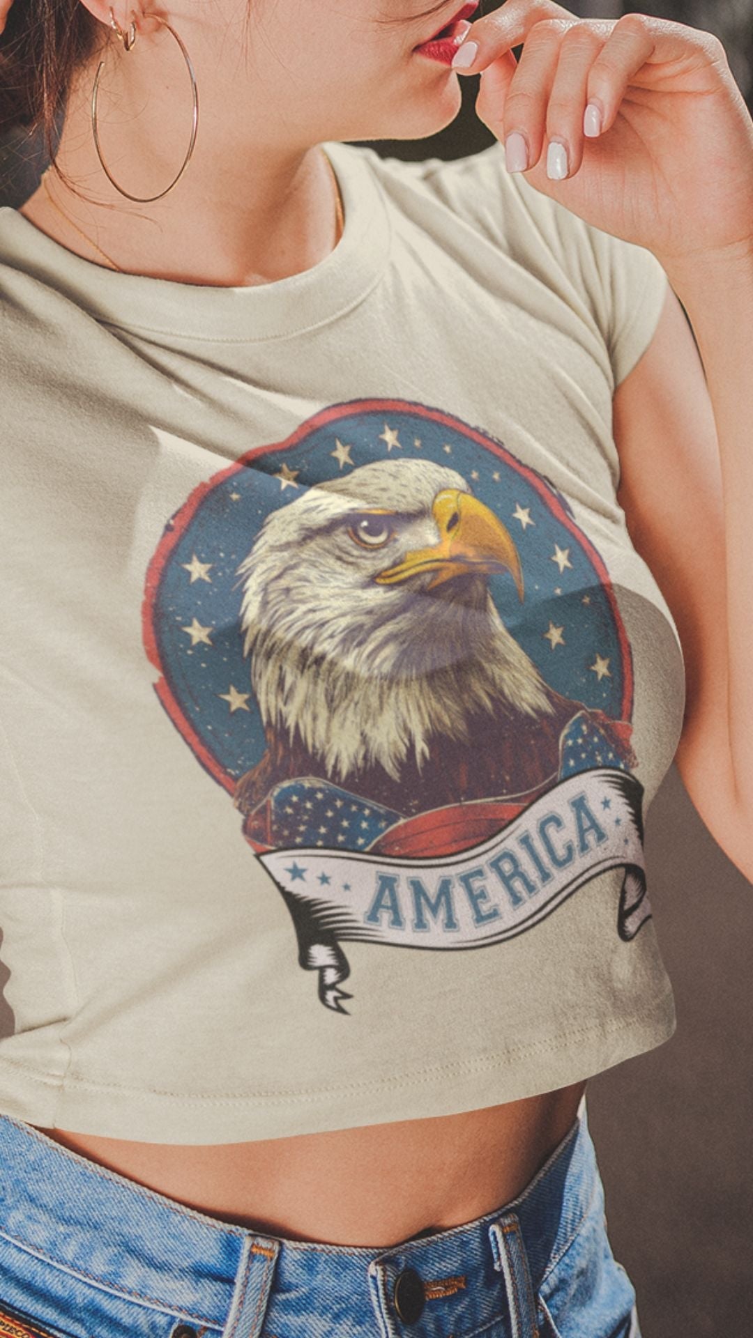 Crop Top Patriotic Crop Top – Vintage America Eagle Fourth of July Shirt Infidel Collective
