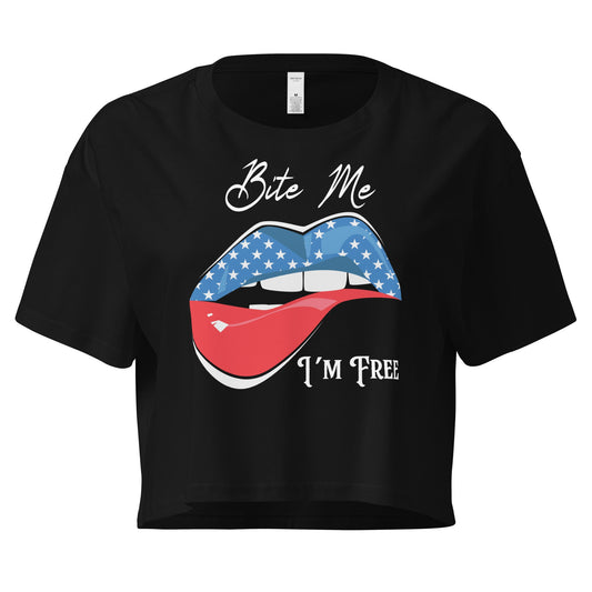 Crop Top XL Patriotic Crop Top – Bite Me I’m Free USA Lips Black Fourth of July Shirt Infidel Collective