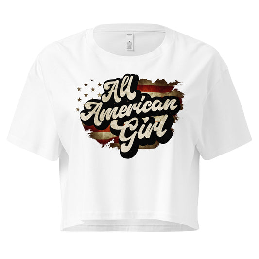 Crop Top White-XL Patriotic Crop Top – All American Girl Fourth of July T-Shirt Infidel Collective