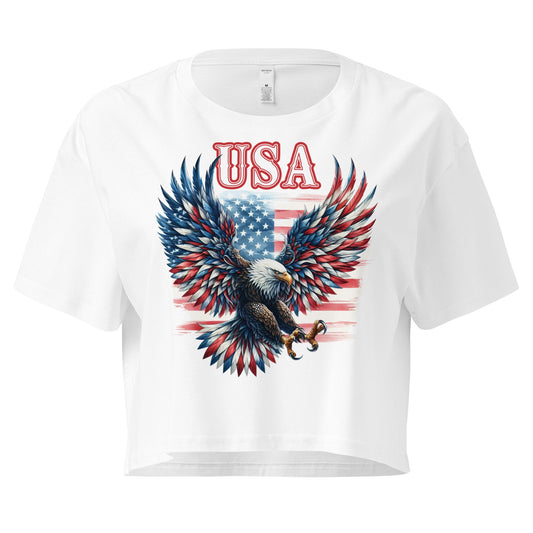 Crop Top XL Patriotic Crop Top – USA Eagle Fourth of July White Shirt for Women Infidel Collective