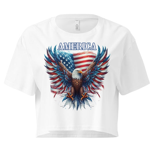 Crop Top XL Patriotic Crop Top – America Eagle Fourth of July White Shirt Women Infidel Collective