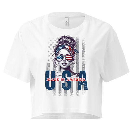 Crop Top XL Patriotic Crop Top – Made in America USA Girl White Fourth of July Shirt Infidel Collective