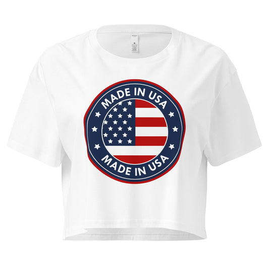 Crop Top XL Patriotic Crop Tops – Made in USA Emblem White Fourth of July Shirt Women Infidel Collective
