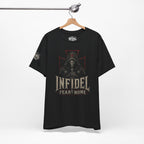 Infidel Fear None hooded knight front print black tee from Infidel Collective