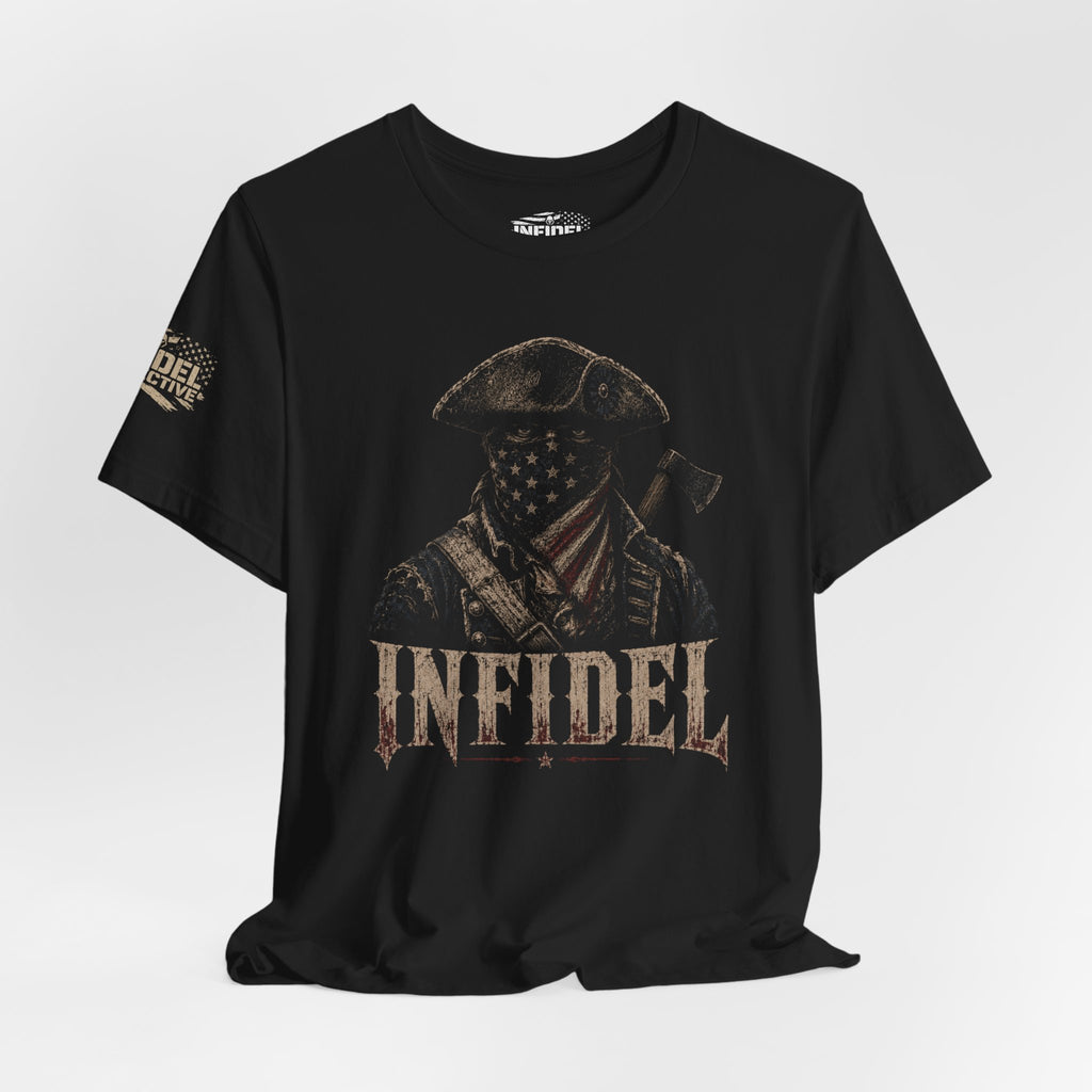American Infidel patriot raider front graphic black tee from Infidel Collective
