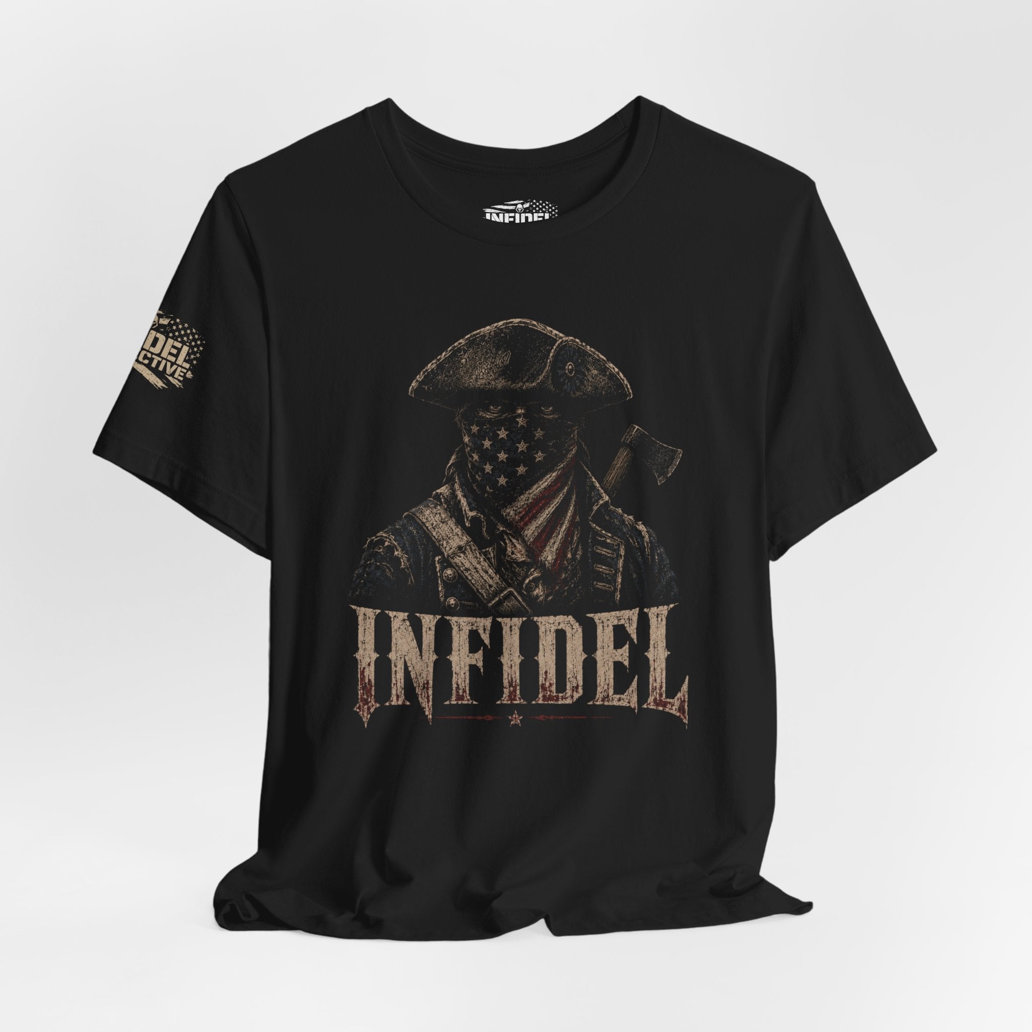 American Infidel patriot raider front graphic black tee from Infidel Collective