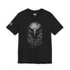 Infidel eagle head front print black tee from Infidel Collective