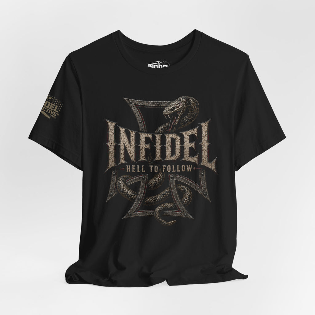 Infidel Hell to Follow Iron Cross Rattle Tee