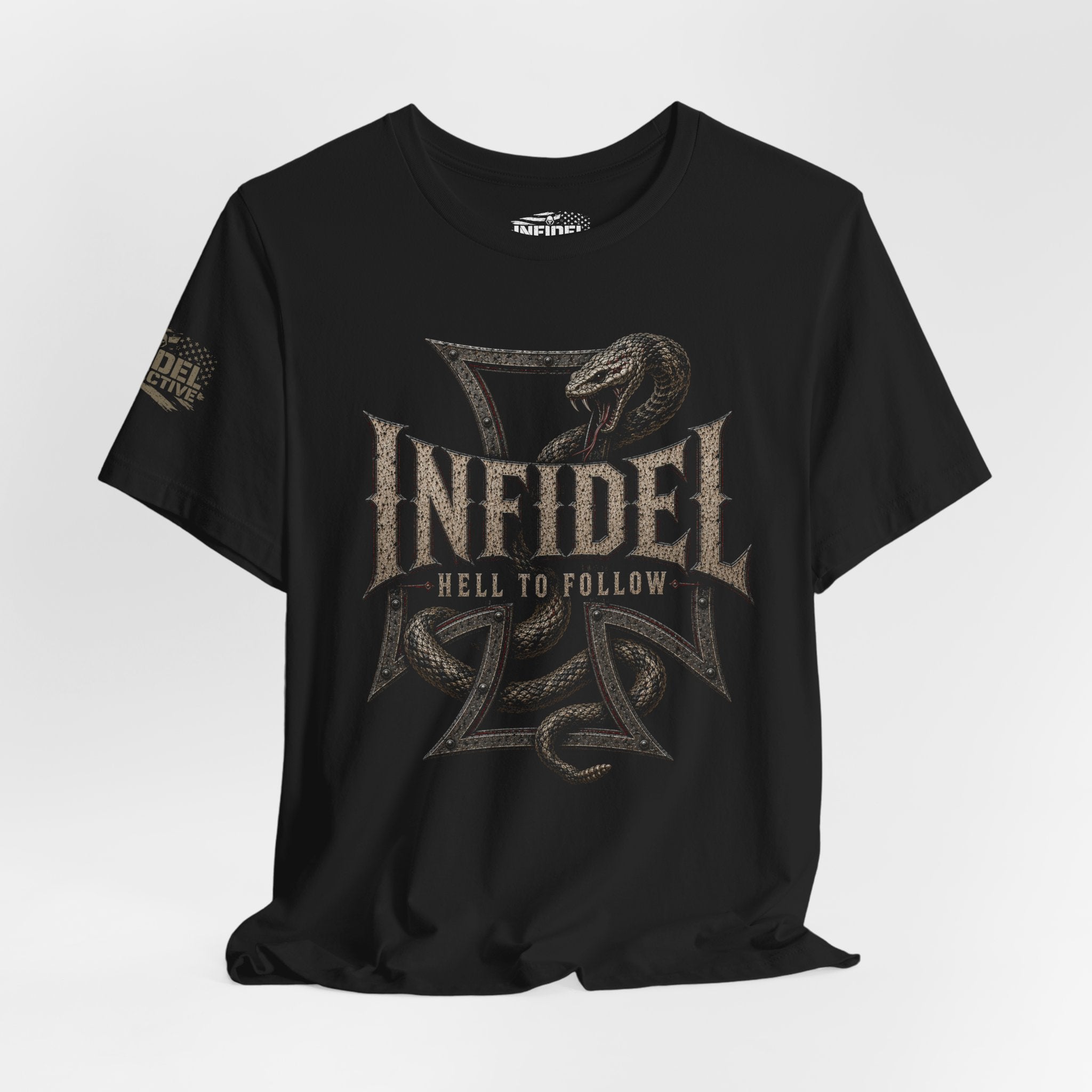 Infidel Hell to Follow Iron Cross Rattle Tee