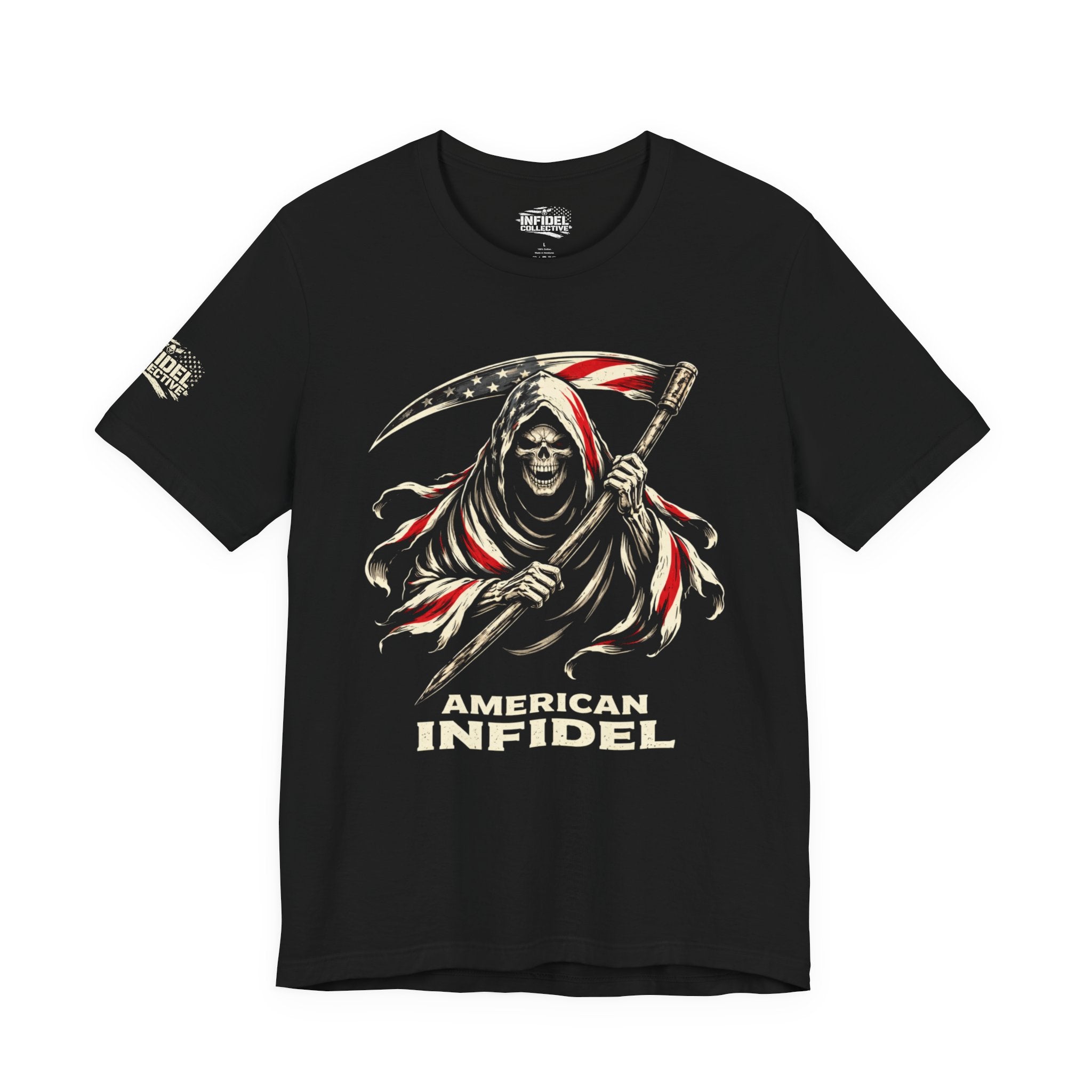 American Infidel Reaper RWB graphic black tee from Infidel Collective