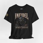 Infidel Answer to No Man death mask front print black tee from Infidel Collective