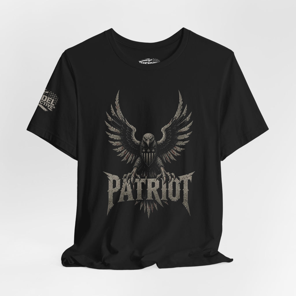 Patriot eagle shield front print black tee from Infidel Collective