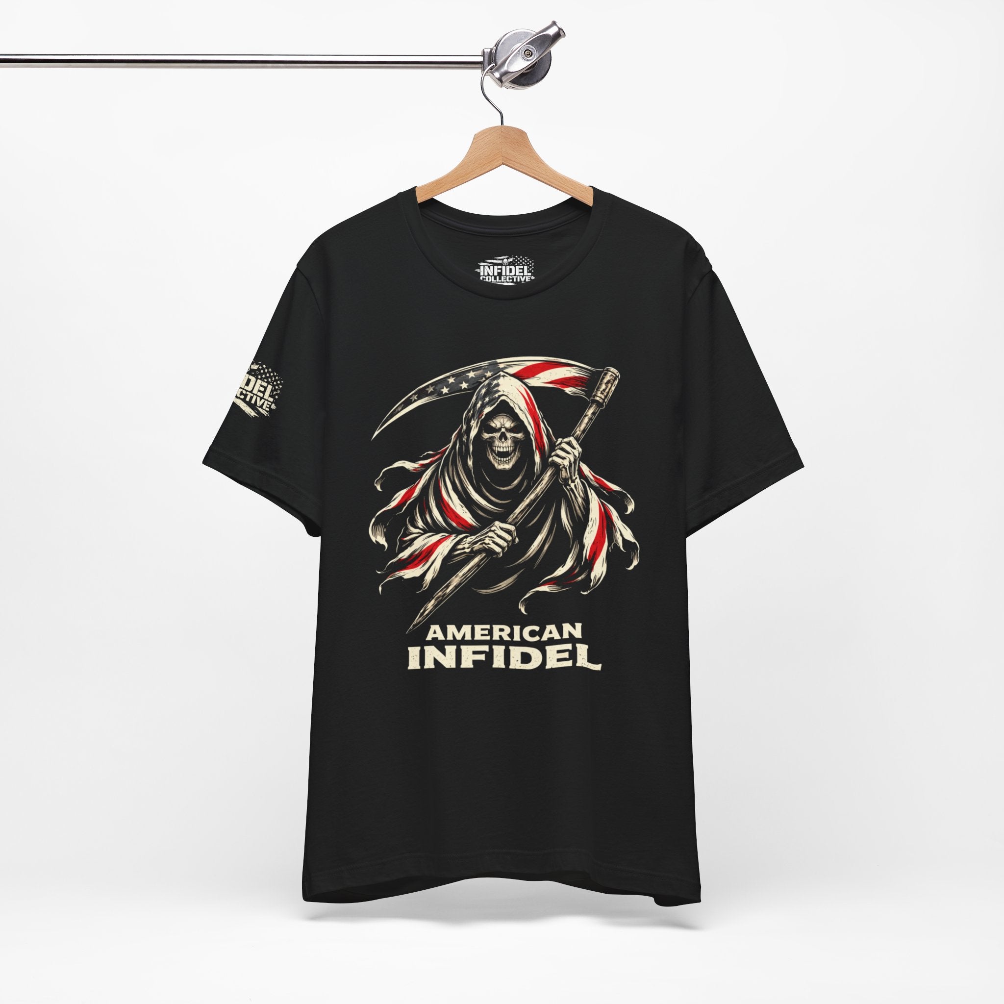 American Infidel Reaper RWB graphic black tee from Infidel Collective