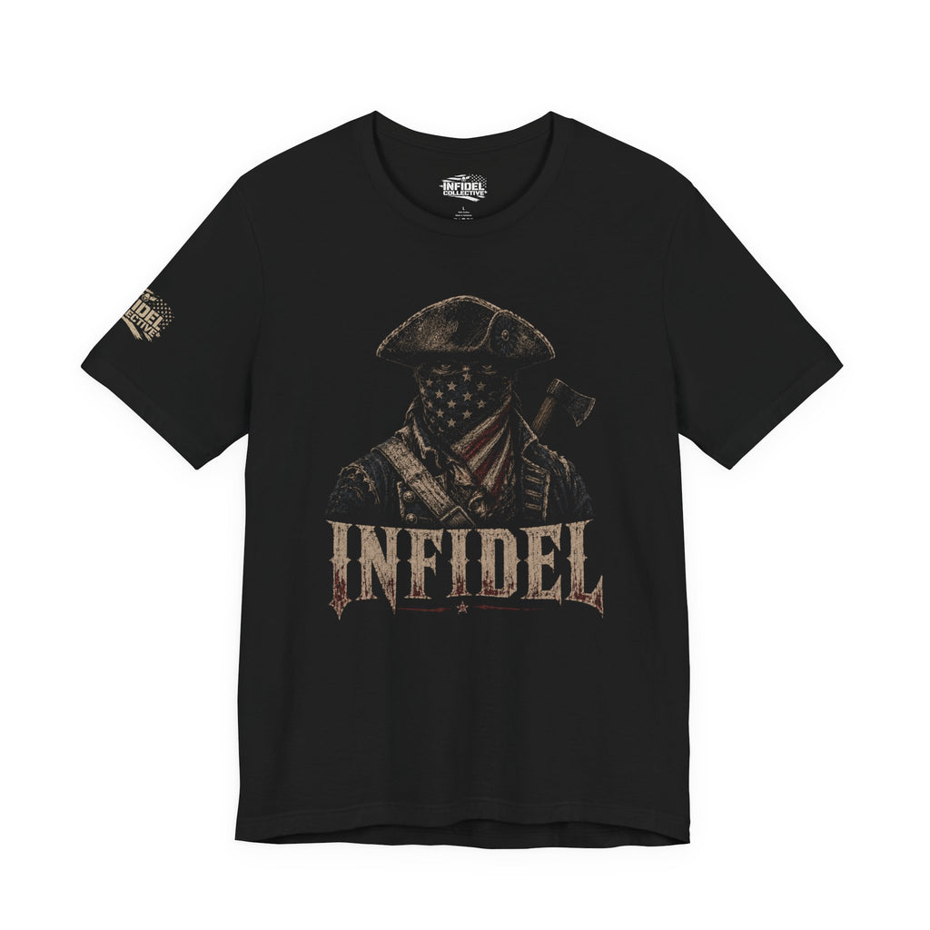 American Infidel patriot raider front graphic black tee from Infidel Collective