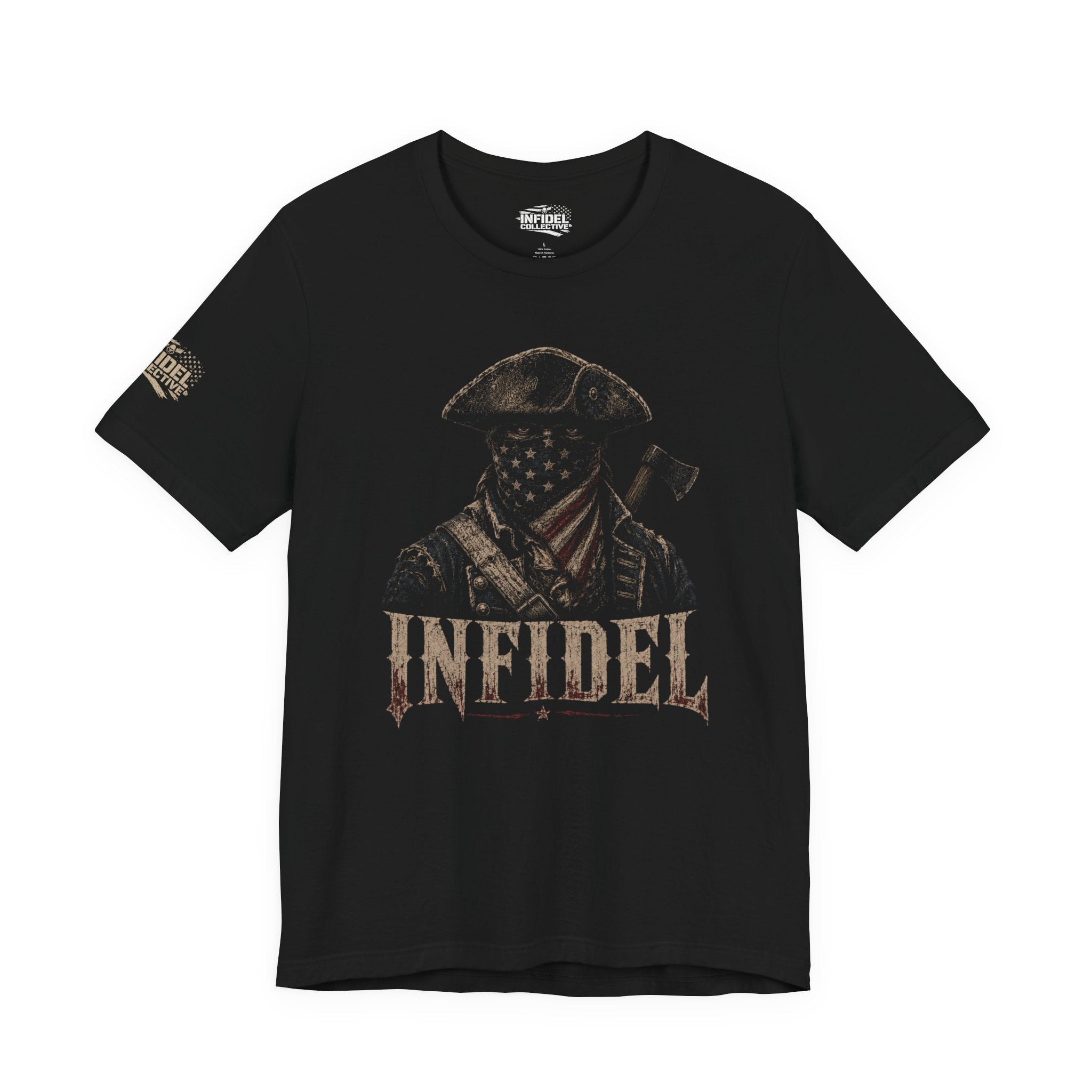 American Infidel patriot raider front graphic black tee from Infidel Collective
