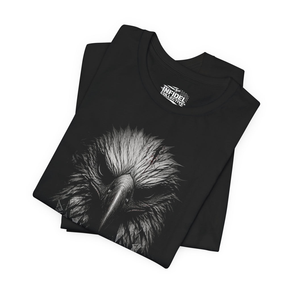 Infidel eagle head front print black tee from Infidel Collective