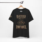 Blessed Are the Defiant Infidel front graphic black tee from Infidel Collective