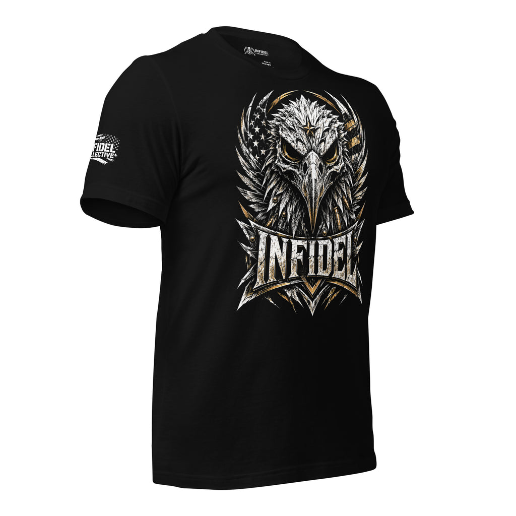 2A Feathers Infidel eagle with bullet casings graphic black tee from Infidel Collective