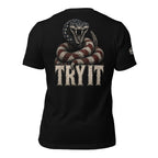 2A Try It rattlesnake back print black tee from Infidel Collective