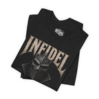 Infidel Answer to No Man death mask front print black tee from Infidel Collective