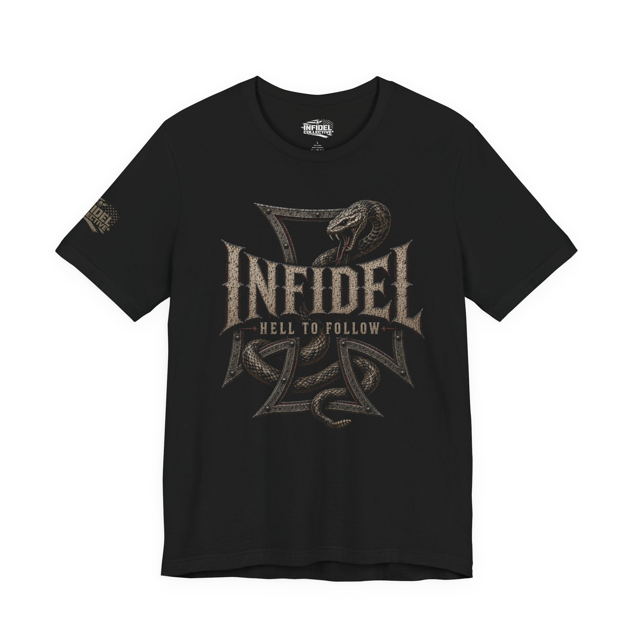 Infidel Hell to Follow Iron Cross Rattle Tee