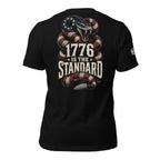 1776 Is the Standard American rattlesnake back print black tee from Infidel Collective