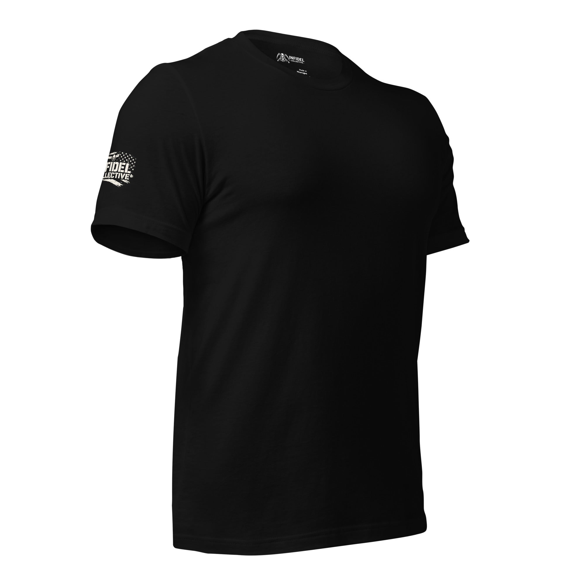 1776 Is the Standard American rattlesnake back print black tee from Infidel Collective