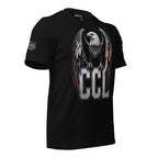 Black t-shirt featuring a patriotic bald eagle with red, white, and blue wings perched above large CCL lettering