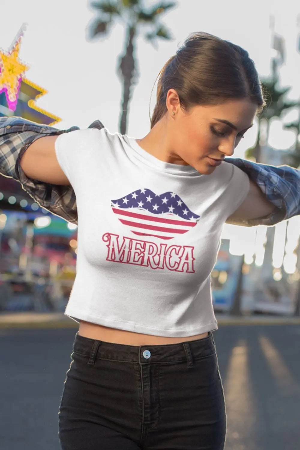 Crop Top  Fourth of July T-Shirt Kiss My Freedom White Crop Top Tee Infidel Collective