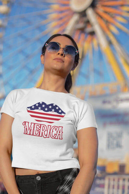 Crop Top  Fourth of July T-Shirt Kiss My Freedom White Crop Top Tee Infidel Collective