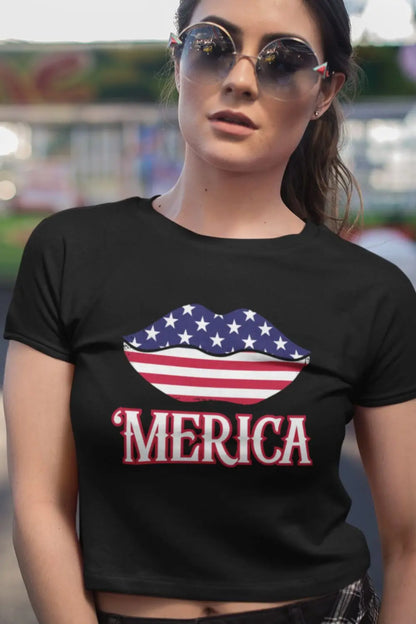 Crop Top  Fourth of July T-Shirt Kiss My Freedom White Crop Top Tee Infidel Collective