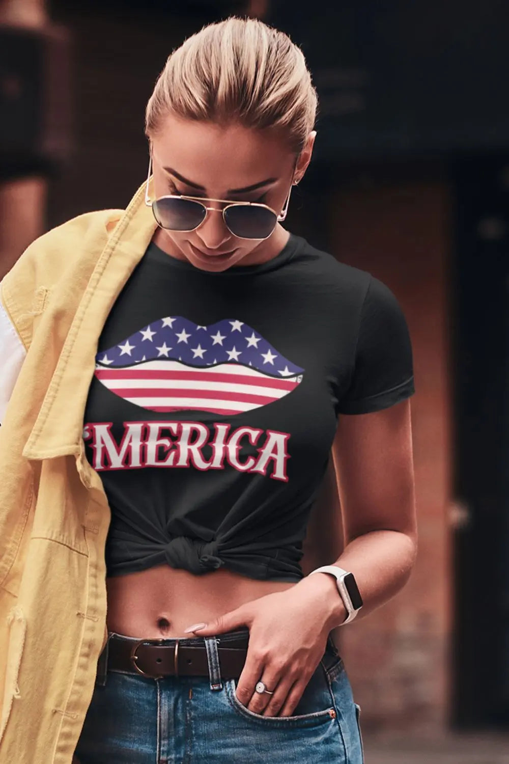 Crop Top  Fourth of July T-Shirt Kiss My Freedom White Crop Top Tee Infidel Collective